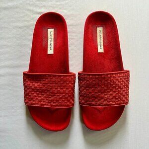 Saks 5th Avenue Tomato Red Basketweave Slides